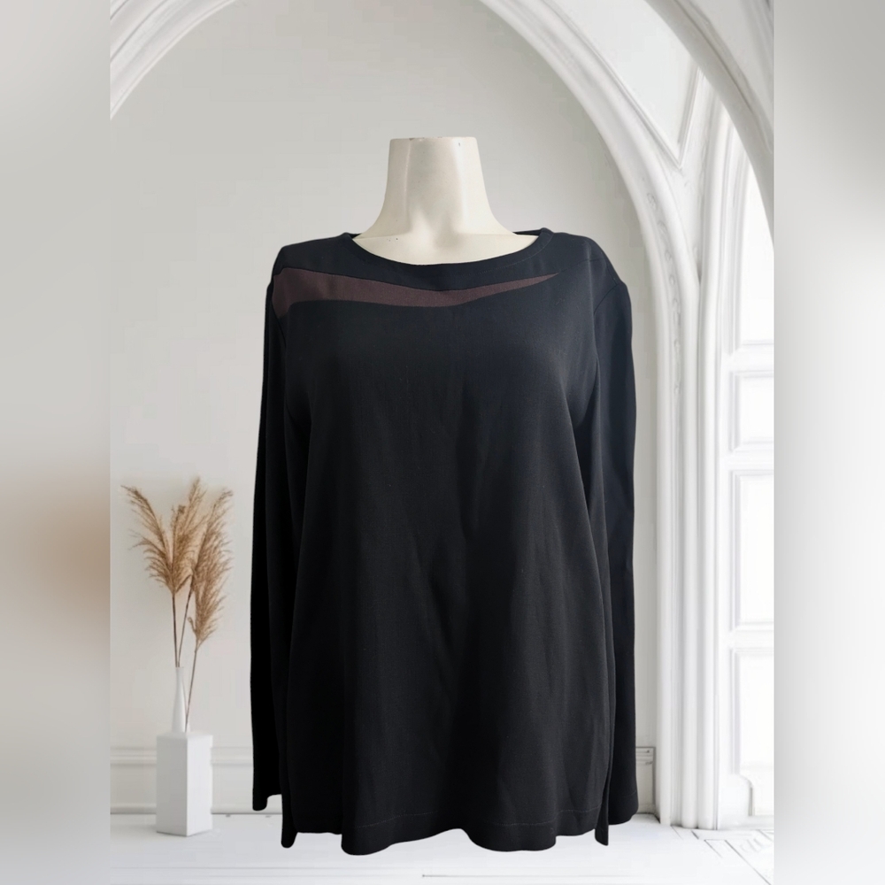 Hino & Malee Black Boat-Neck Long Sleeves Top Blouse